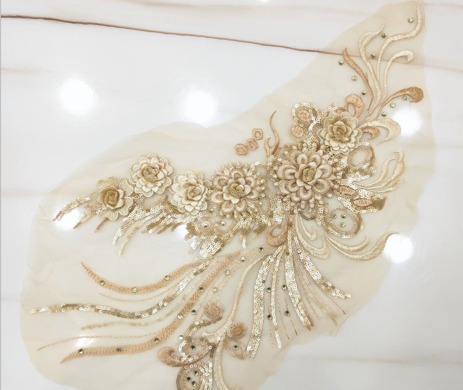 ballet lyrical dances haute couture dresses suitable for wedding dresses Multi-color 3D sequined lace appliques