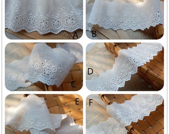 2 YARDS natural Cotton Lace trim, embroidered eyelet lace trim, cotton lace trim with hollowed out floral, cotton eyelet lace fabric