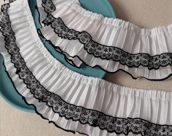 3.54" wide double layer black and white chiffon lace trim, suitable for cuffs fake collar lace accessories