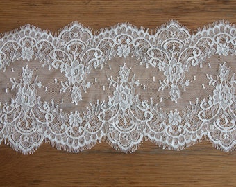 3 yards French Chantilly Style Lace Delicate White Double Side Scalloped Lace Fabric Trim