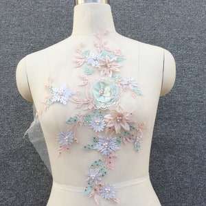 Exquisite 3D floral lace appliqué with beads for wedding dresses, dance dresses, hair accessories