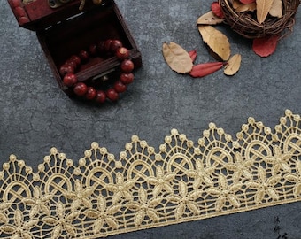 Metallic gold lace trim, gold vintage scalloped lace trim, DIY crown lace