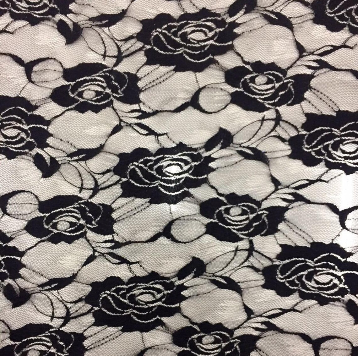 High Quality Black Fabric Beautiful Rose Flower Stretch Lace Etsy