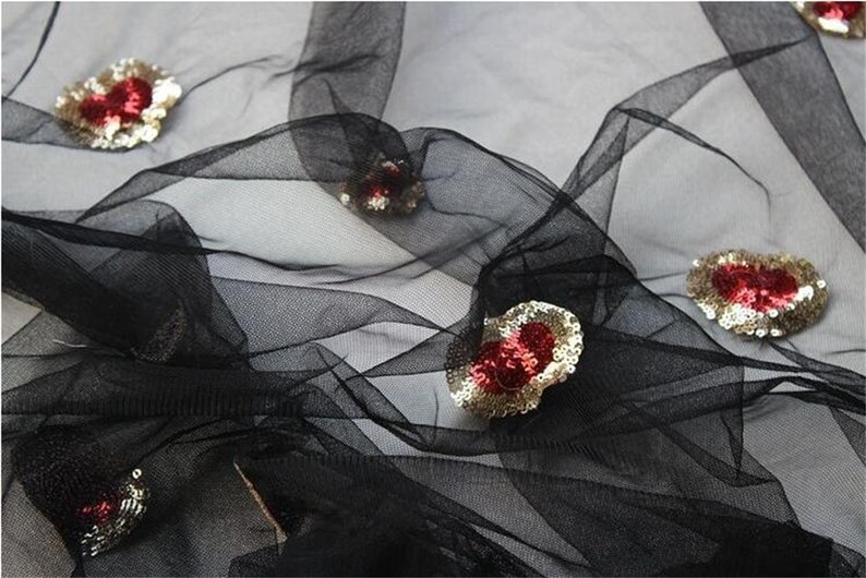 Exquisite mesh sequins love embroidered lace fabrics Fashion designer lace DIY high-end skirt apparel accessories