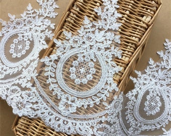 Adornos de encaje de rayón de alta calidad, velo de novia beige, adornos de encaje y adornos bordados florales vintage.