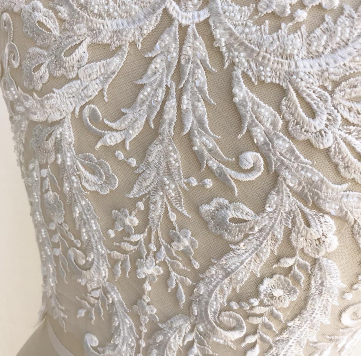 Luxurious Beige V-neck Phoenix Wedding Dress With Lace - Etsy