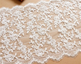 Off White lace fabric, alencon lace fabric, bridal lace fabric, cord lace fabric, corded lace for wedding runners, wedding table cloth
