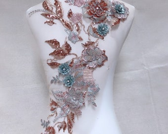 3D sequin embroidery flower headband applique, dance dress, clothing