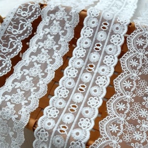 2 yards of high quality pure cotton embroidered mesh lace ribbon for skirts, cuffs, wedding dresses, veils