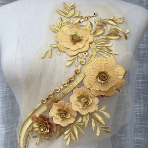 High quality 3D floral sequined lace applique, prom dress lace applique, 3D lace applique