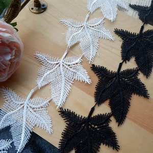 Black / White Leaves Lace Applique Trim for Bridal necklace, Lace choker, Wedding Gown Decor Supplies