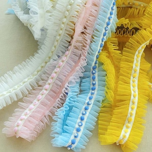 Handmade mesh beads with pleated lace trim, baby dress lace trim