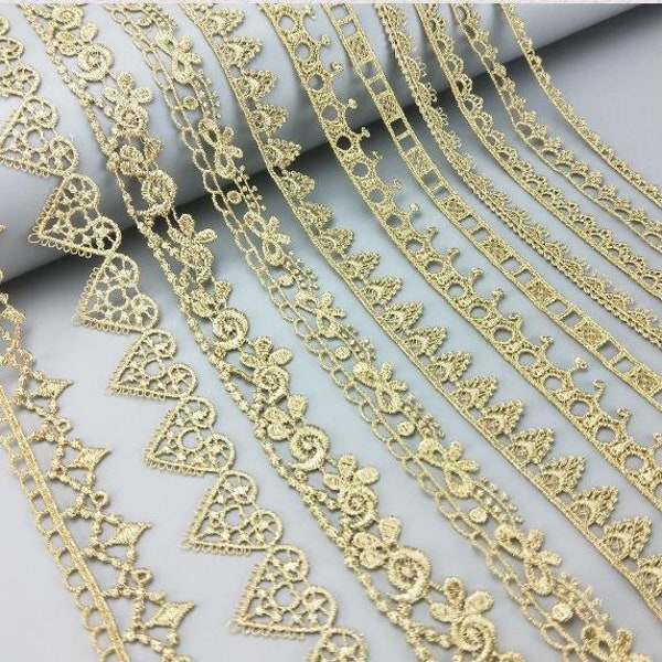 2yards Vintage gold lace trim, gold scalloped lace trim yard, gold cutout lolita skirt lace trim, stitch appliqué, dress edge