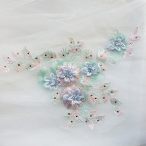 7-color macarons contrast color 3D beaded lace applique, sewing 3D floral applique, wedding bridal dance skirt accessories