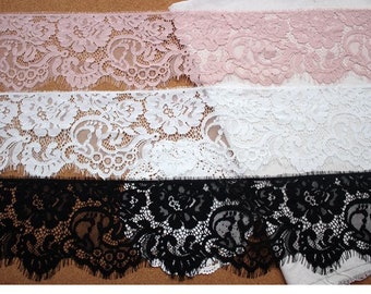 15cm wide eyelash lace trim, French lace trim floral black and white 3 meters each