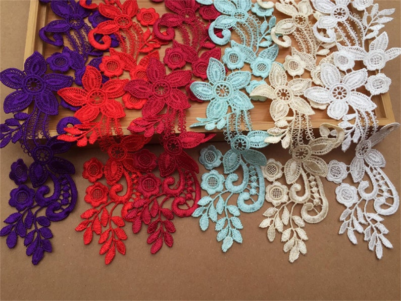 Venice Flower Applique Bridal Applique Lace RedBlackOff White Wedding Applique 1 Pair