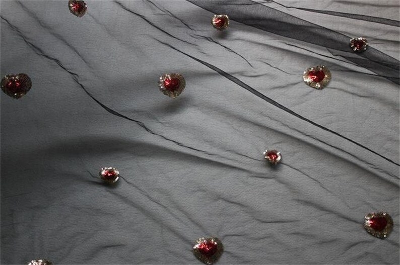 Exquisite mesh sequins love embroidered lace fabrics Fashion designer lace DIY high-end skirt apparel accessories