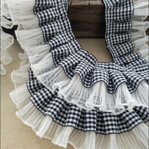 Cute little black dress with plaid ribbon pleated lace, handmade DIY Lolita headband costume ornaments