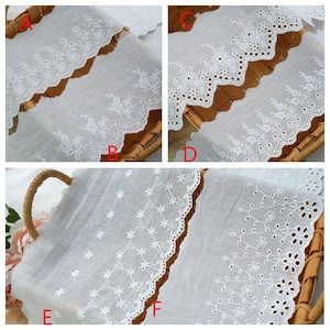 Cotton lace, round hole trim lace, white floral cotton lace, scalloped lace trim, 2 yards