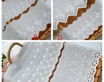 Cotton lace, round hole trim lace, white floral cotton lace, scalloped lace trim, 2 yards
