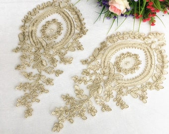 Victoria Gold Thread Embroidered Alencon Lace Trim for Weddings, Bridal Veil, Applique