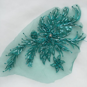 High-end handmade beaded lace applique, 3D floral lace, delicate beaded appliqué, beaded bride applique