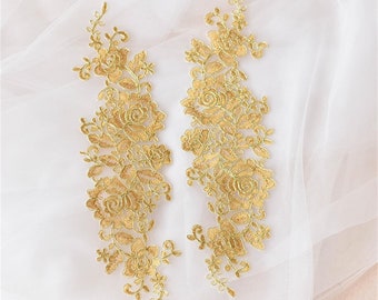 Bridal wedding lace applique, alencon appliqué lace pair