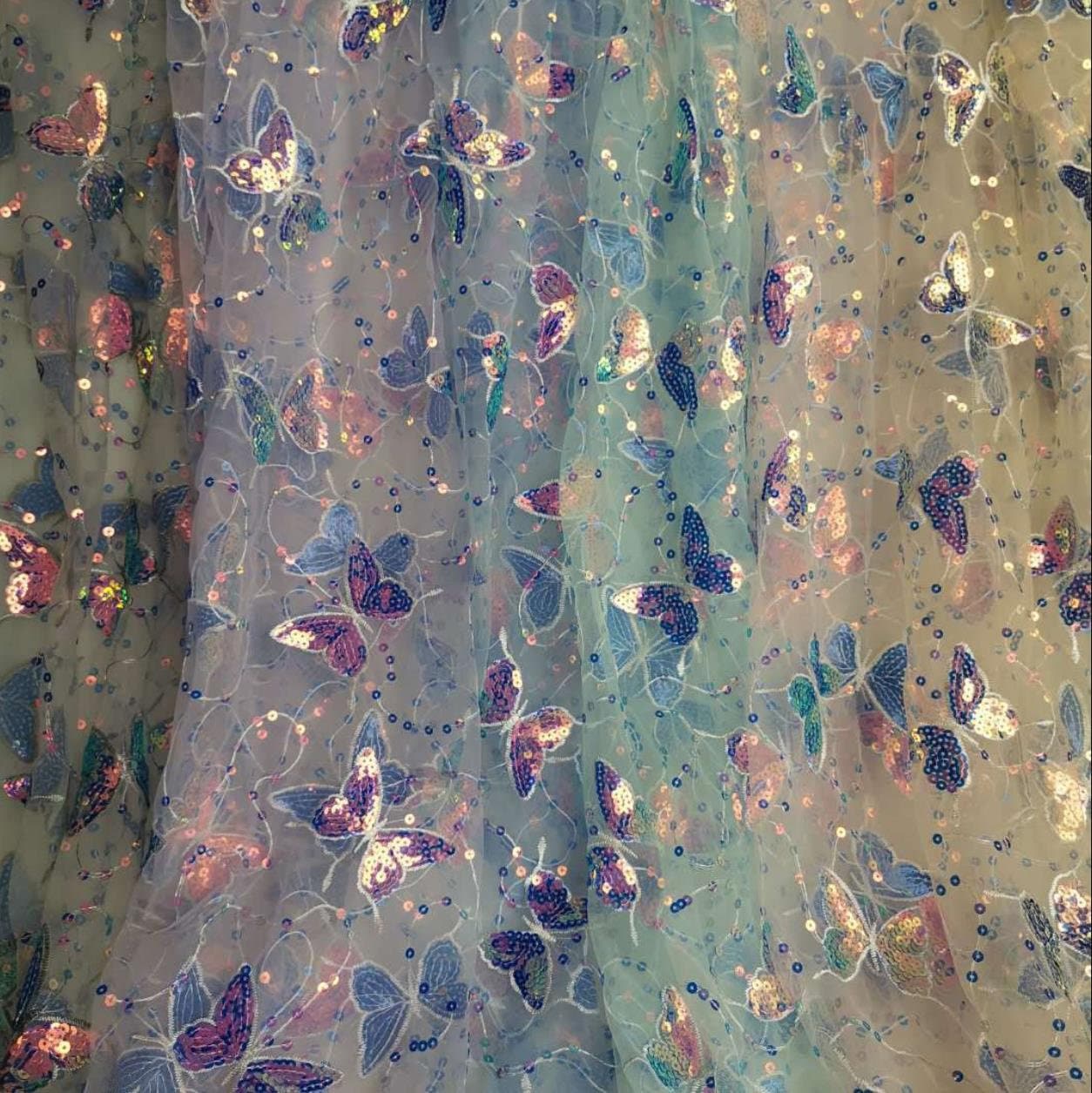 Beautiful butterfly fabric, imaginary tulle butterfly embroidery lace fabric, sequined butterfly tulle