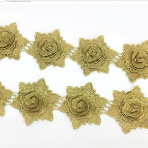 3D openwork metallic flower trim, wedding, crafts, dress trim 1 yard