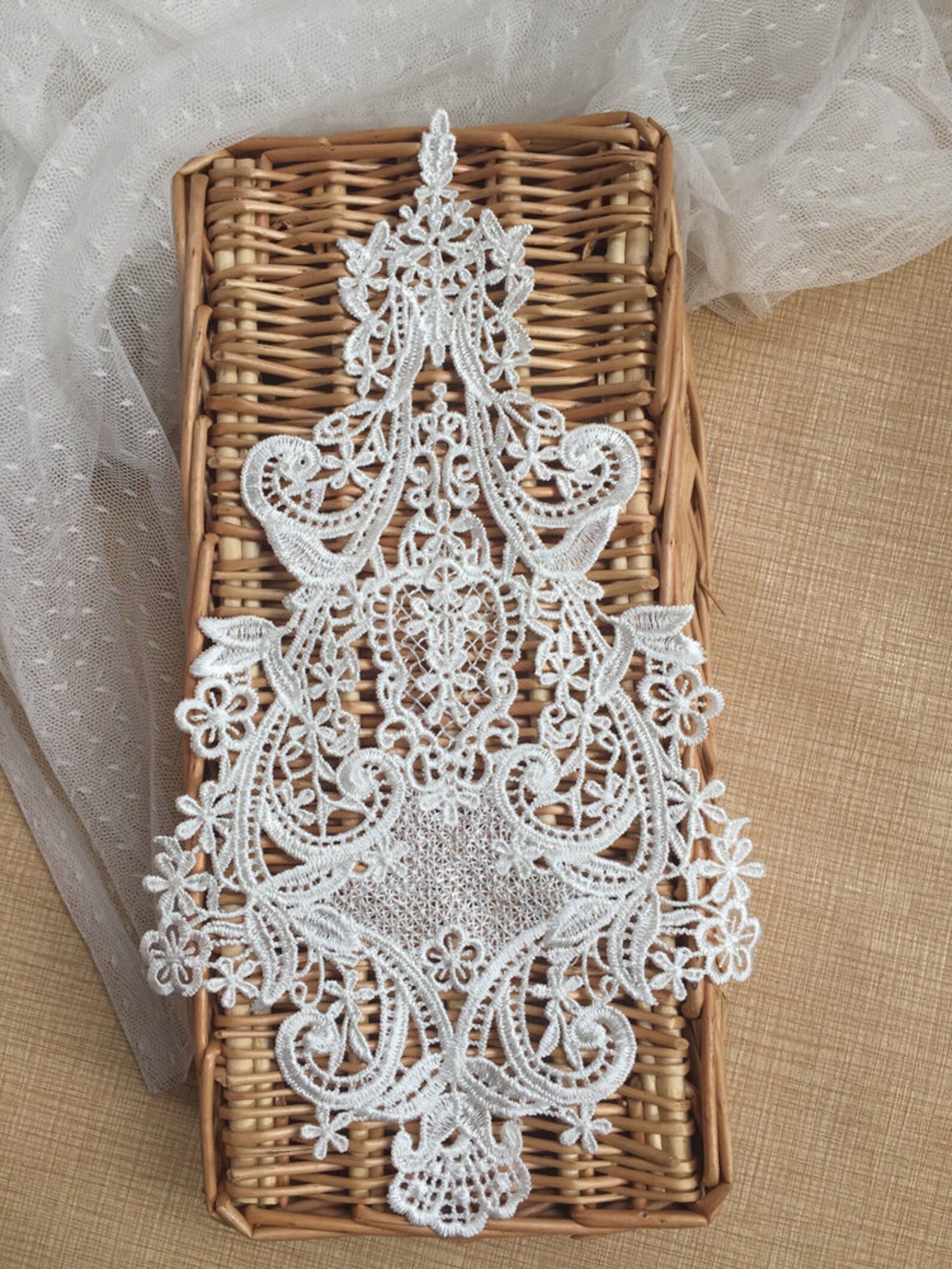 Unique openwork embroidered large lace appliqué back applique Etsy