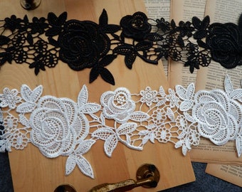 white/Black Lace Trim, Venise Lace Flower Trim, Eyelet Lace Trim, Lace Applique, Jewelry or Costume design