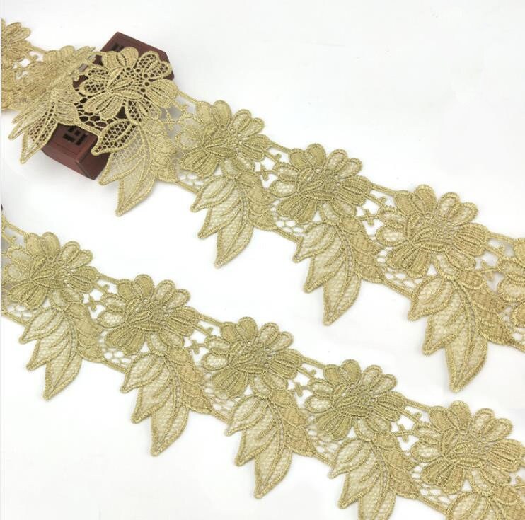 Metallic gold lace trim with large flowers golden flowers Etsy