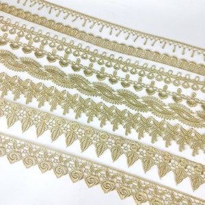 1yards Vintage gold lace trim, gold scalloped lace trim yard, gold cutout lolita skirt lace trim, stitch appliqué, dress edge