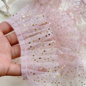 2,1&quot; breite weiß rosa Bronzing Stern Netz dicht plissierte Spitzen borte, passend für den Rock von Lolita Home Fabric Lace