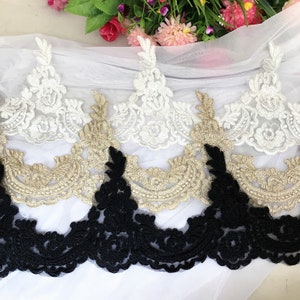 Gold Alencon lace embroidered tulle lace trim for DIY wedding, bridal veil, clothing
