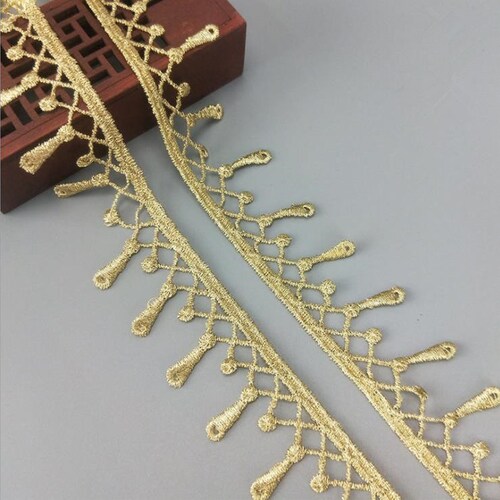 Metallic Goldtone Lacetrimmed Goldembroidered Lace Trim Etsy