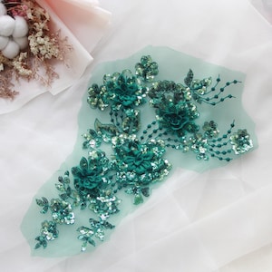 Colorful 3d sequin flower wedding lace applique, sequin lace, bridal wedding applique, children lace applique