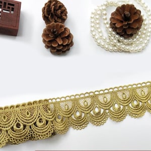Vintage gold lace trim, scalloped gold Venetian lace trim, gold Venetian lace trim,
