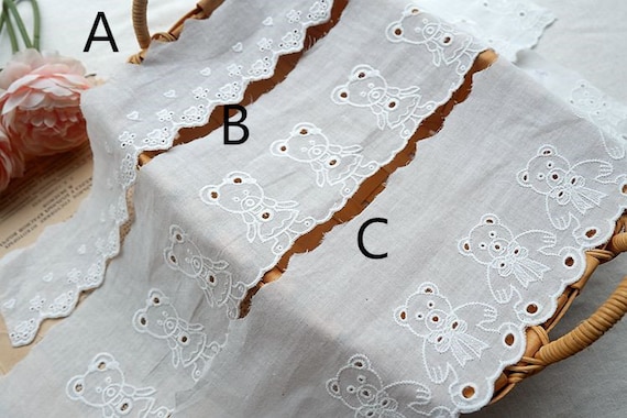 2 yards high quality cotton cloth bear embroidery lace DIY, doll dress making