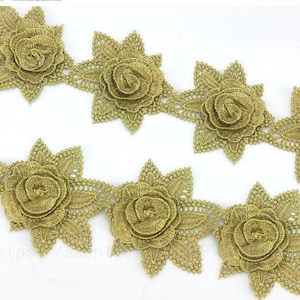 Metallic gold lace appliqué, gold flower lace applique, gold hair flower, headwear