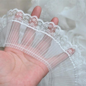 2 yards transparent hard yarn ruffled tulle lace trim pleated girls skirt hem ribbon doll made lace trim
