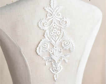 Alencon ivory wedding lace applique, bridal lace applique for wedding gown, bodice