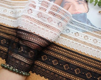 2 jardas 8.5 cm de largura preto branco renda elástica guarnição véu renda de casamento tecido de renda elástica renda larga