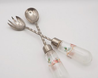 Antique serving utensils - with hand-painted glass handles