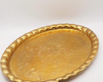 Brass serving tray with patina