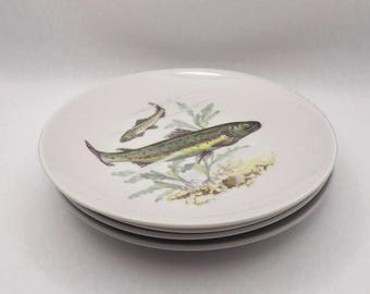 Midcentury plate set with fish motif