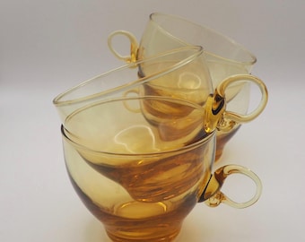 Vintage cup set transparent / amber - glass (3 pieces) — Filigree design with scroll handle