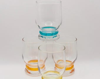 Rainbow Glasses Set of 4 – Vintage Glass with Colorful Accents