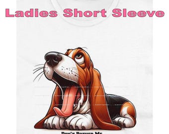 DigiPups Basset Hound Dog Breed Don't Bother Me ... Getting Ready To Nap Funny Cartoon Graphic Art  Short Sleeve Ladies T Shirt
