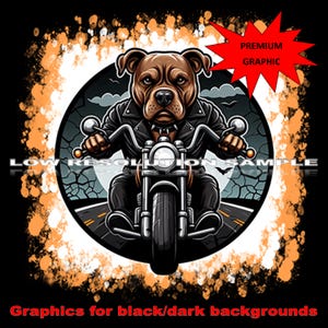 Pitbull Pit Bull Dog Breed Tough Motorcycle Biker Funny Cartoon Black / Dark Printing Digital Download Commercial  PNG Sublimation Graphic